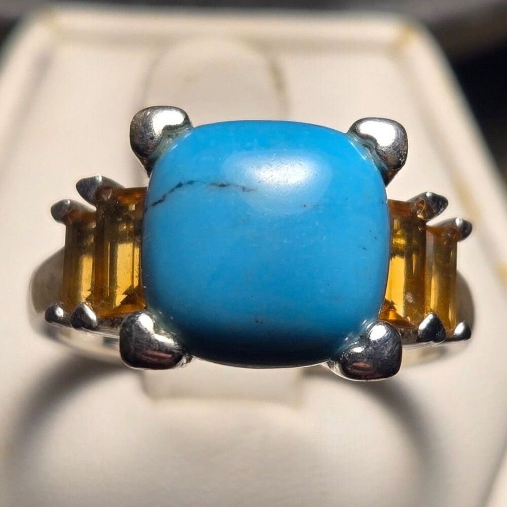 Blue yellow stones Vintage Sterling Silver Sz 10
